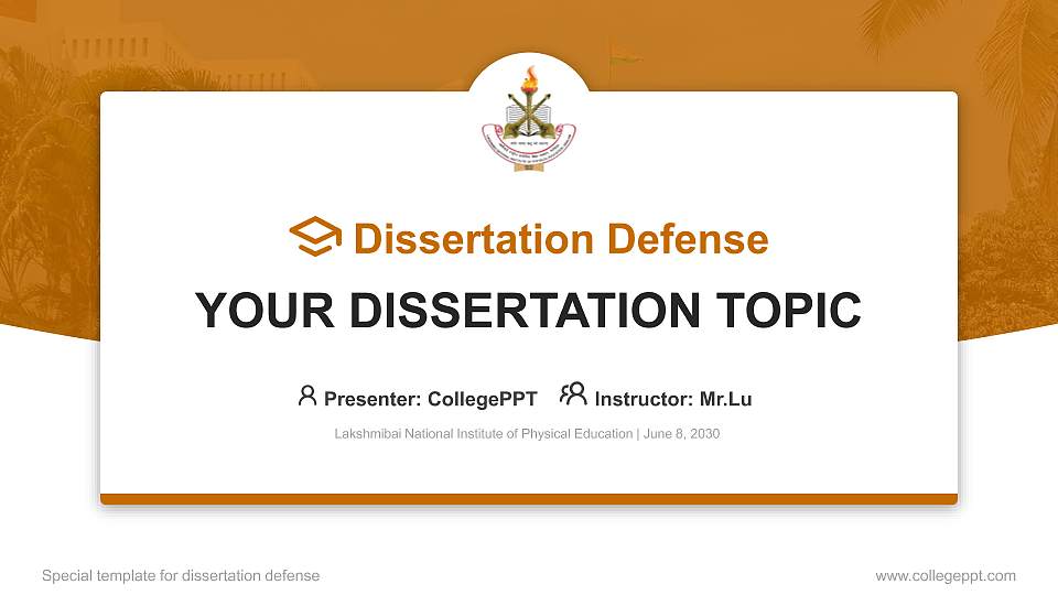 Lakshmibai National Institute of Physical Education Graduation Thesis Defense PPT Template16:9 ratio PPT effect preview image