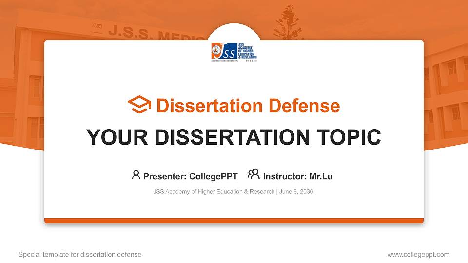 JSS Academy of Higher Education & Research Graduation Thesis Defense PPT Template16:9 ratio PPT effect preview image