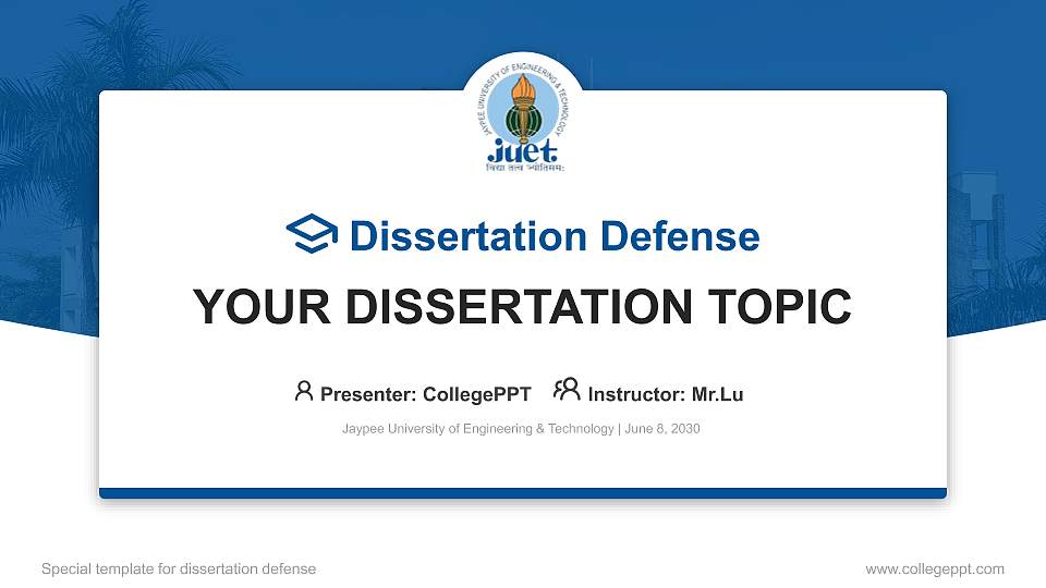 Jaypee University of Engineering & Technology Graduation Thesis Defense PPT Template16:9 ratio PPT effect preview image
