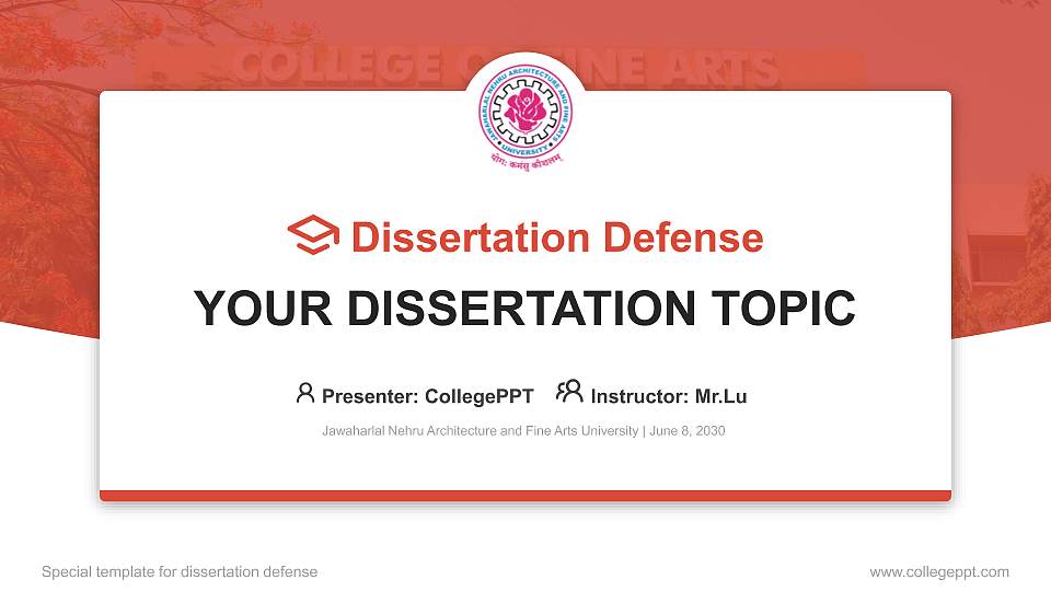 Jawaharlal Nehru Architecture and Fine Arts University Graduation Thesis Defense PPT Template16:9 ratio PPT effect preview image