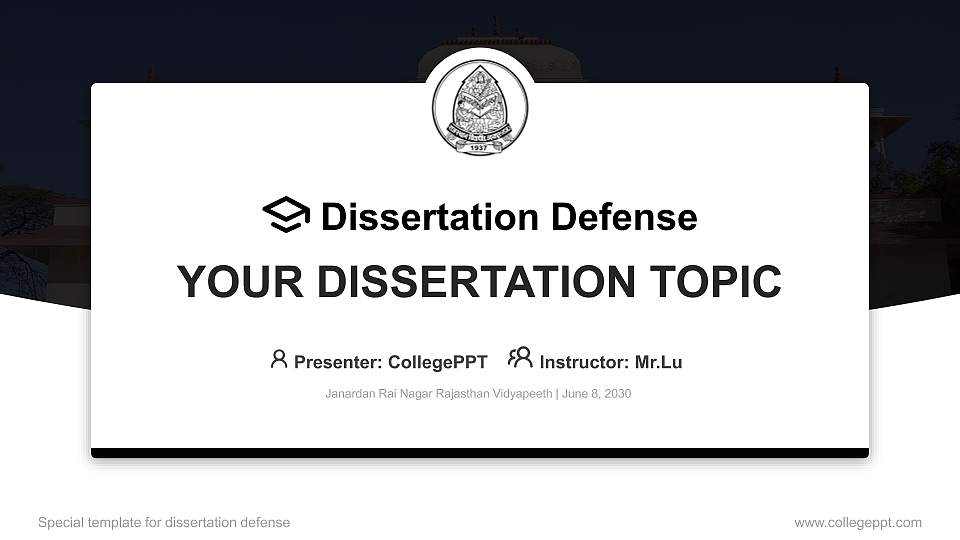 Janardan Rai Nagar Rajasthan Vidyapeeth Graduation Thesis Defense PPT Template16:9 ratio PPT effect preview image