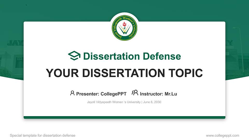 Jayoti Vidyapeeth Women ‘s University Graduation Thesis Defense PPT Template16:9 ratio PPT effect preview image