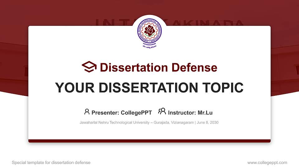 Jawaharlal Nehru Technological University – Gurajada, Vizianagaram Graduation Thesis Defense PPT Template16:9 ratio PPT effect preview image1