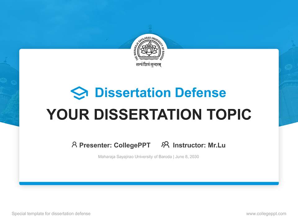 Maharaja Sayajirao University of Baroda Graduation Thesis Defense PPT Template4:3 ratio PPT effect preview image7