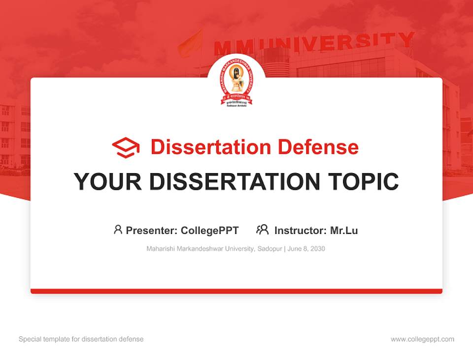 Maharishi Markandeshwar University, Sadopur Graduation Thesis Defense PPT Template4:3 ratio PPT effect preview image7