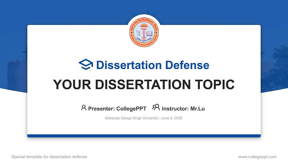 Maharaja Ganga Singh University Graduation Thesis Defense PPT Template16:9 ratio PPT effect preview image