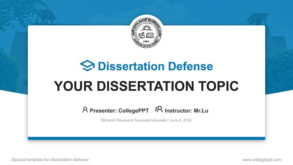Maharshi Dayanand Saraswati University Graduation Thesis Defense PPT Template16:9 ratio PPT effect preview image