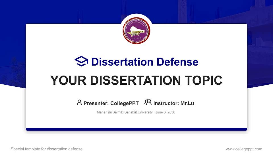 Maharishi Balmiki Sanskrit University Graduation Thesis Defense PPT Template16:9 ratio PPT effect preview image