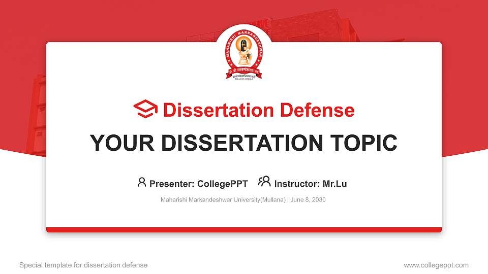 Maharishi Markandeshwar University(Mullana) Graduation Thesis Defense PPT Template16:9 ratio PPT effect preview image