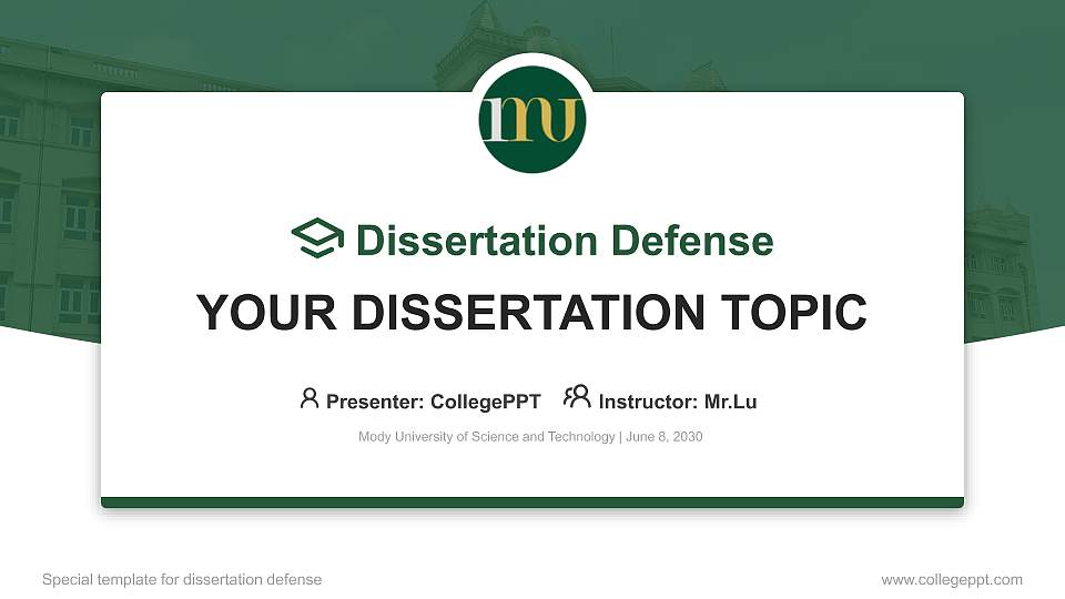 Mody University of Science and Technology Graduation Thesis Defense PPT Template16:9 ratio PPT effect preview image