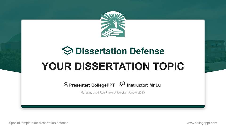 Mahatma Jyoti Rao Phule University Graduation Thesis Defense PPT Template16:9 ratio PPT effect preview image