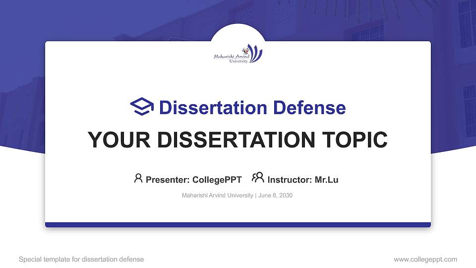 Maharishi Arvind University Graduation Thesis Defense PPT Template16:9 ratio PPT effect preview image