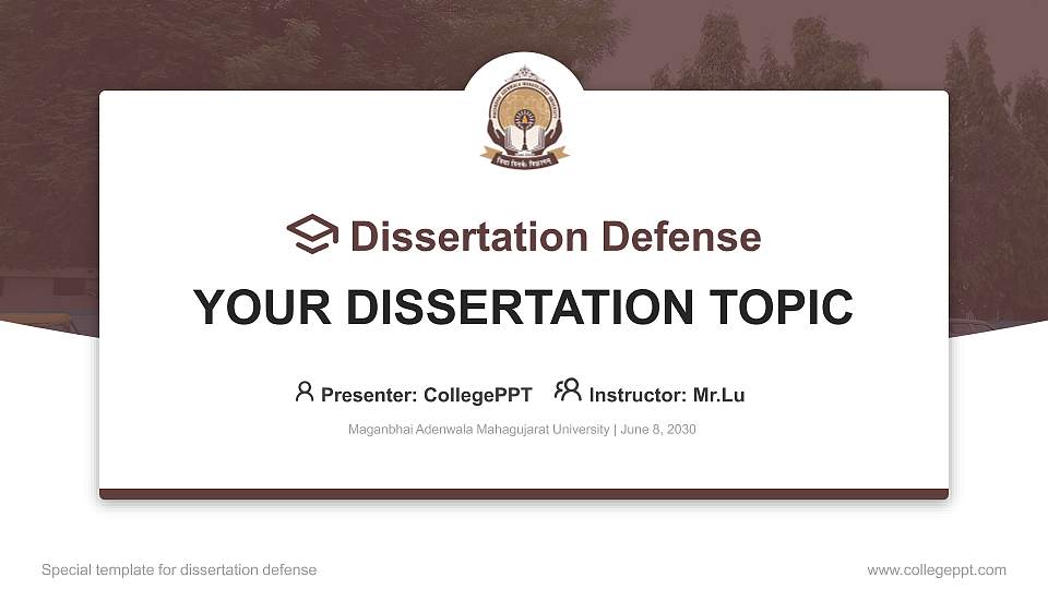 Maganbhai Adenwala Mahagujarat University Graduation Thesis Defense PPT Template16:9 ratio PPT effect preview image