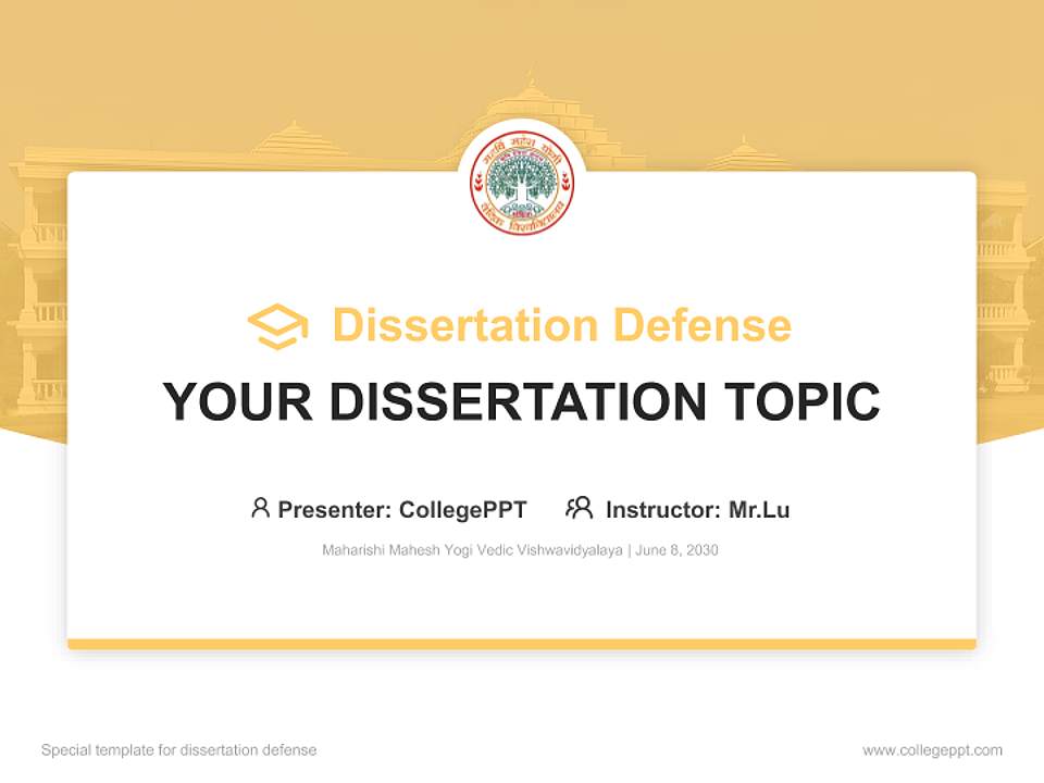 Maharishi Mahesh Yogi Vedic Vishwavidyalaya Graduation Thesis Defense PPT Template4:3 ratio PPT effect preview image7