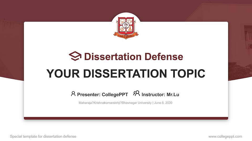 Maharaja?Krishnakumarsinhji?Bhavnagar University Graduation Thesis Defense PPT Template16:9 ratio PPT effect preview image