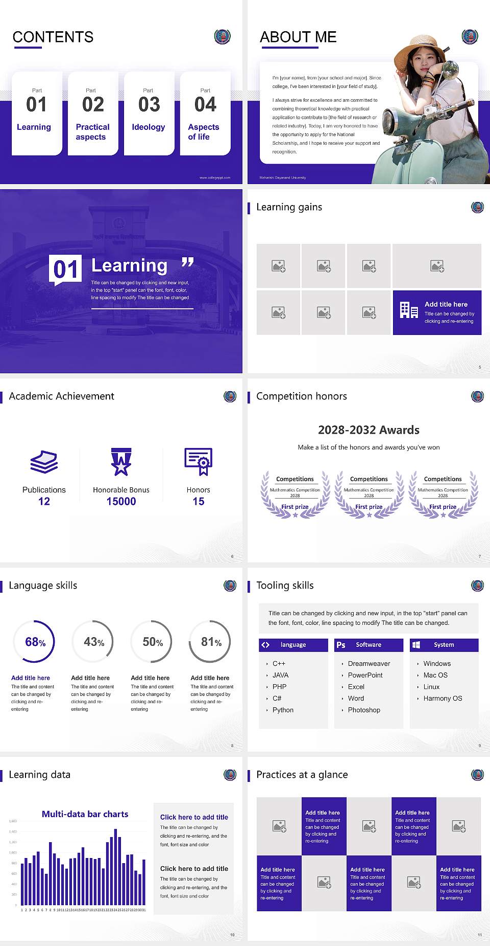 Maharishi Dayanand University National Scholarship Defense PPT Template4:3 ratio PPT effect preview image2