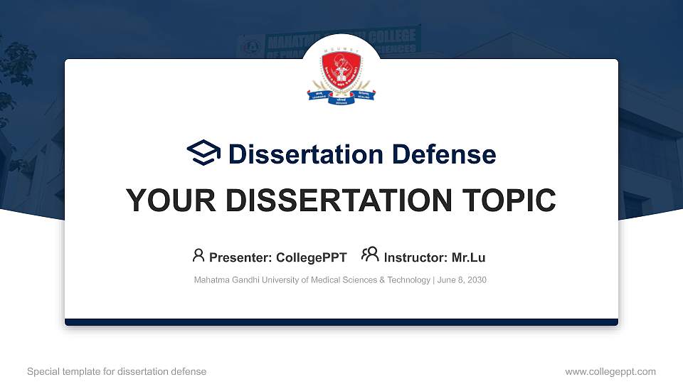 Mahatma Gandhi University of Medical Sciences & Technology Graduation Thesis Defense PPT Template16:9 ratio PPT effect preview image