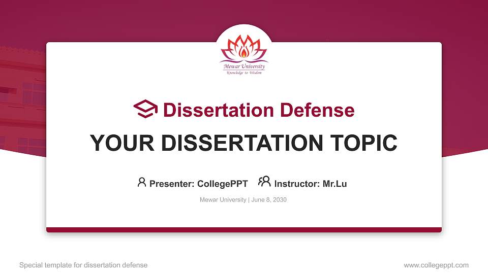 Mewar University Graduation Thesis Defense PPT Template16:9 ratio PPT effect preview image