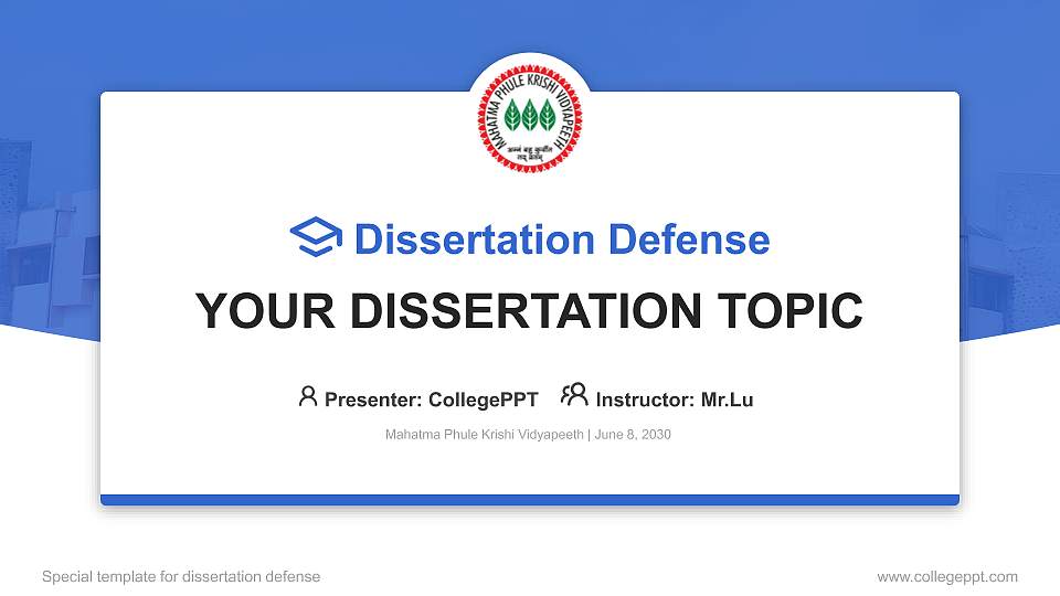 Mahatma Phule Krishi Vidyapeeth Graduation Thesis Defense PPT Template16:9 ratio PPT effect preview image