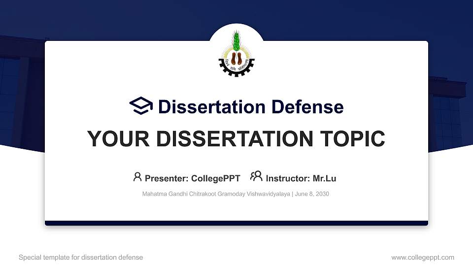 Mahatma Gandhi Chitrakoot Gramoday Vishwavidyalaya Graduation Thesis Defense PPT Template16:9 ratio PPT effect preview image
