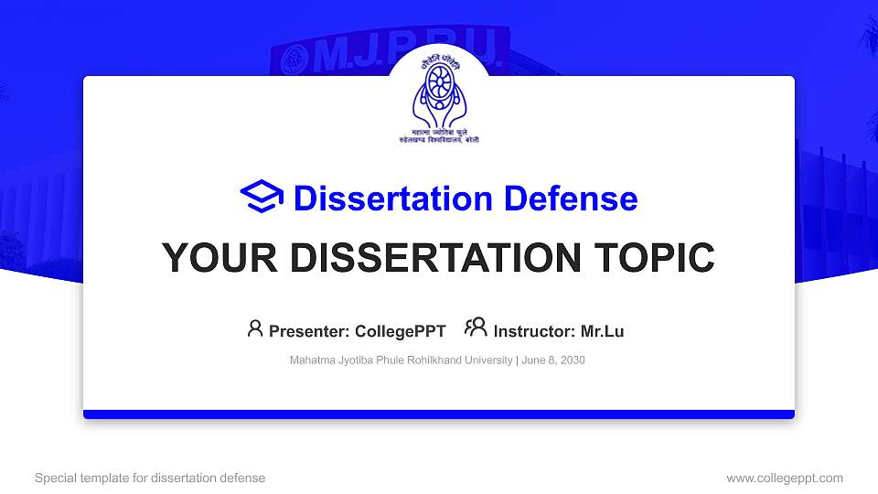 Mahatma Jyotiba Phule Rohilkhand University Graduation Thesis Defense PPT Template16:9 ratio PPT effect preview image