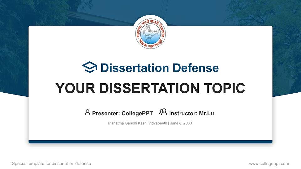 Mahatma Gandhi Kashi Vidyapeeth Graduation Thesis Defense PPT Template16:9 ratio PPT effect preview image