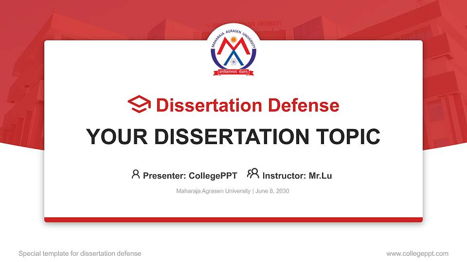 Maharaja Agrasen University Graduation Thesis Defense PPT Template16:9 ratio PPT effect preview image