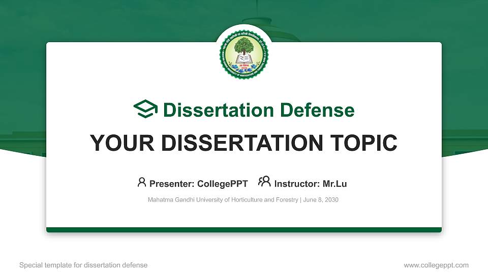 Mahatma Gandhi University of Horticulture and Forestry Graduation Thesis Defense PPT Template16:9 ratio PPT effect preview image