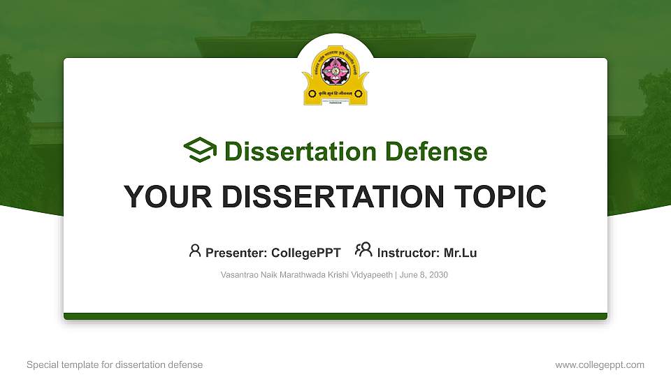 Vasantrao Naik Marathwada Krishi Vidyapeeth Graduation Thesis Defense PPT Template16:9 ratio PPT effect preview image