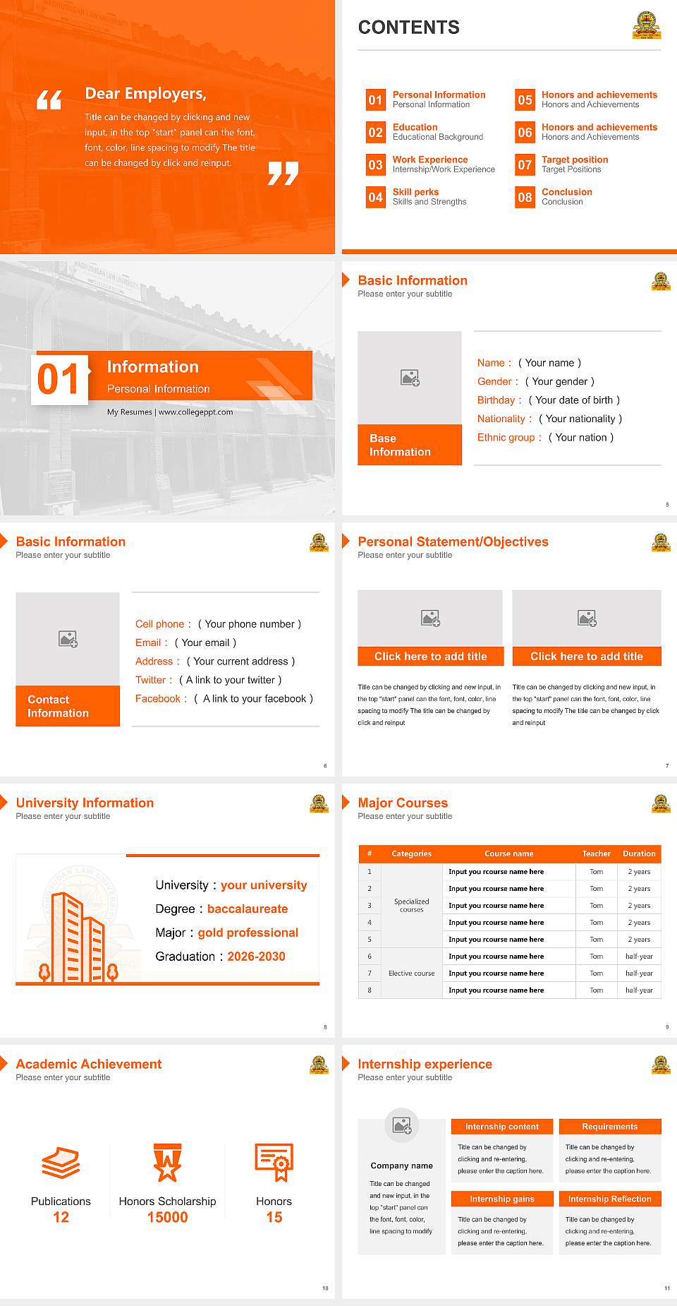 Madhusudan Law University Resume PPT Template4:3 ratio PPT effect preview image2