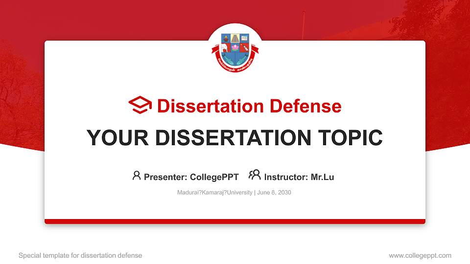 Madurai?Kamaraj?University Graduation Thesis Defense PPT Template16:9 ratio PPT effect preview image