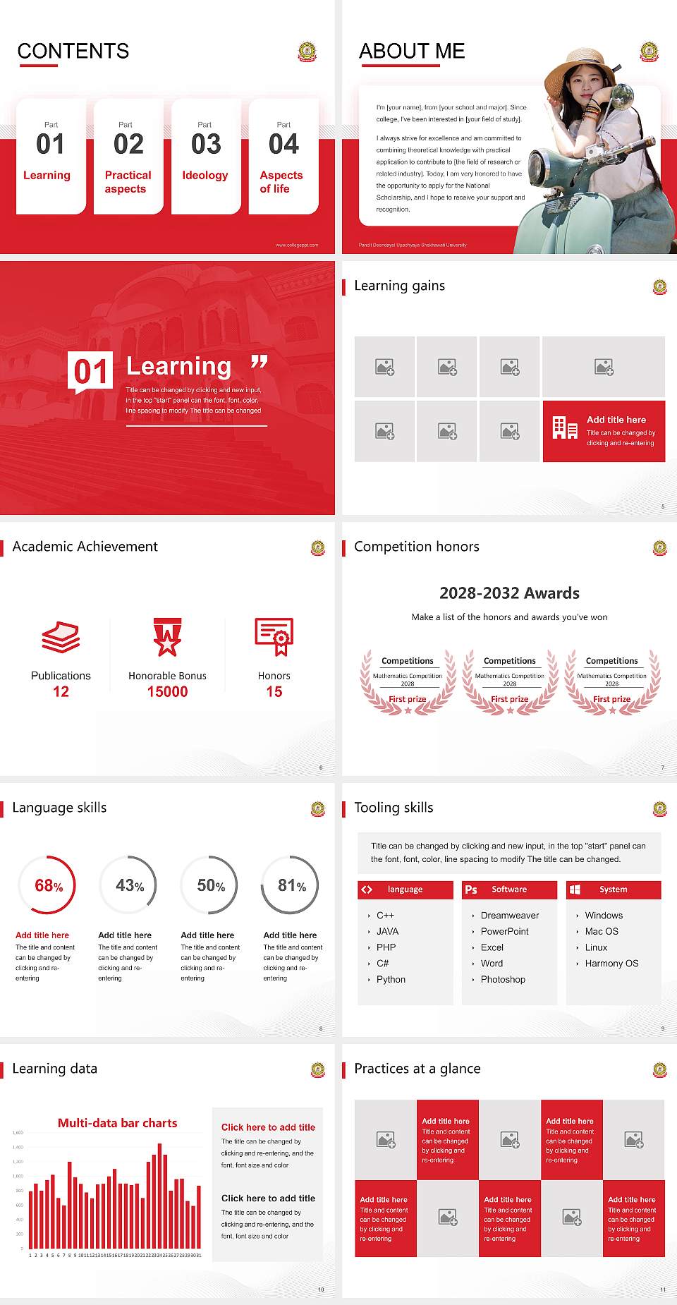 Pandit Deendayal Upadhyaya Shekhawati University National Scholarship Defense PPT Template4:3 ratio PPT effect preview image2