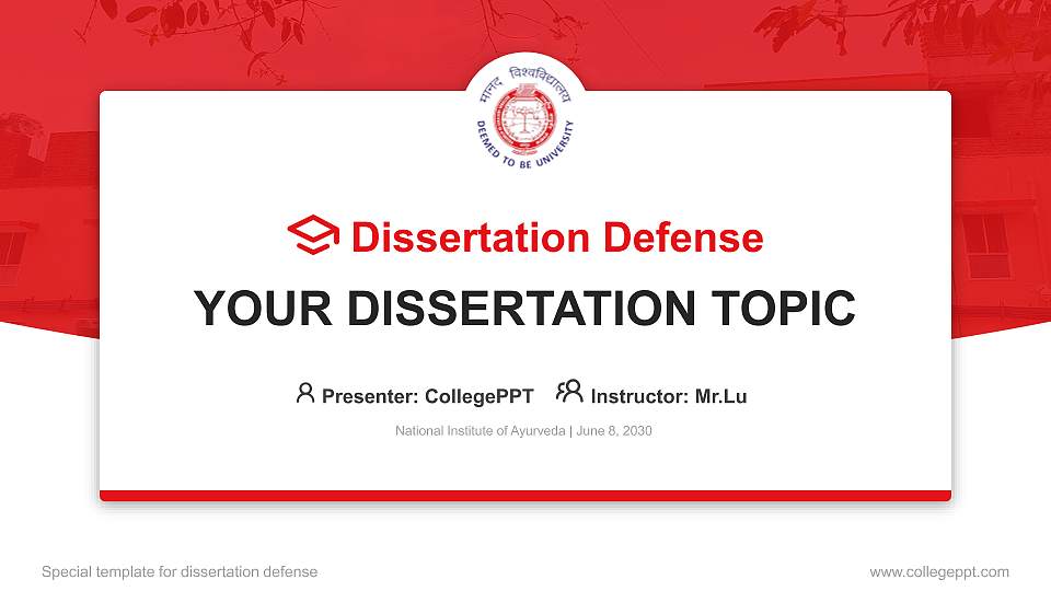 National Institute of Ayurveda Graduation Thesis Defense PPT Template16:9 ratio PPT effect preview image