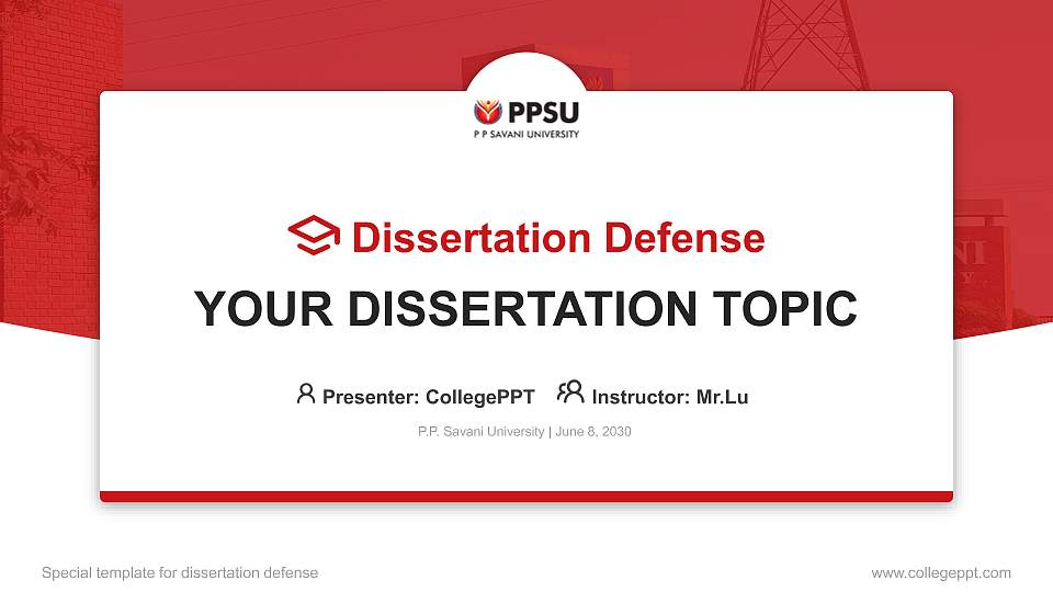 P.P. Savani University Graduation Thesis Defense PPT Template16:9 ratio PPT effect preview image