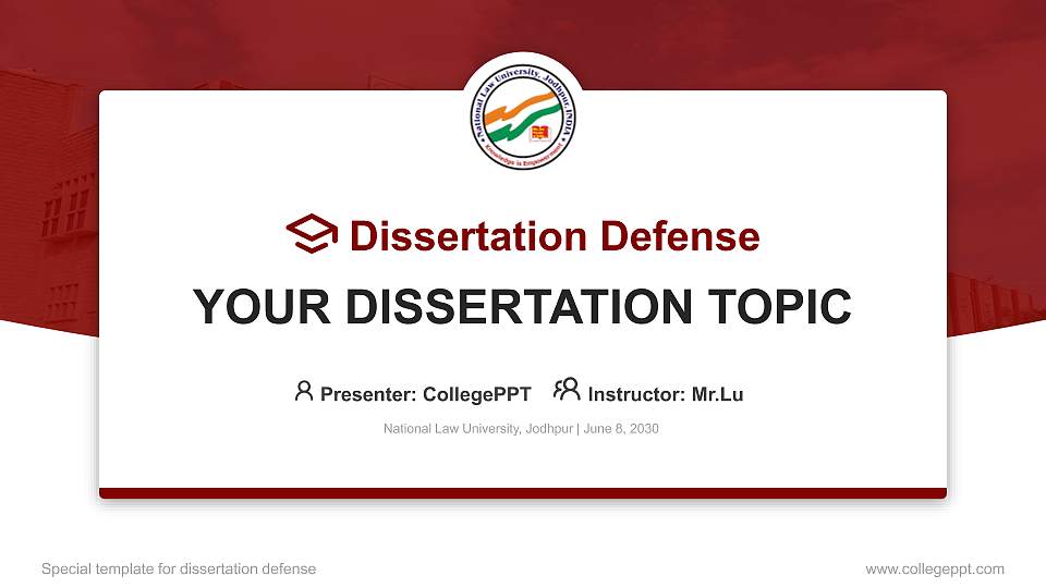 National Law University, Jodhpur Graduation Thesis Defense PPT Template16:9 ratio PPT effect preview image