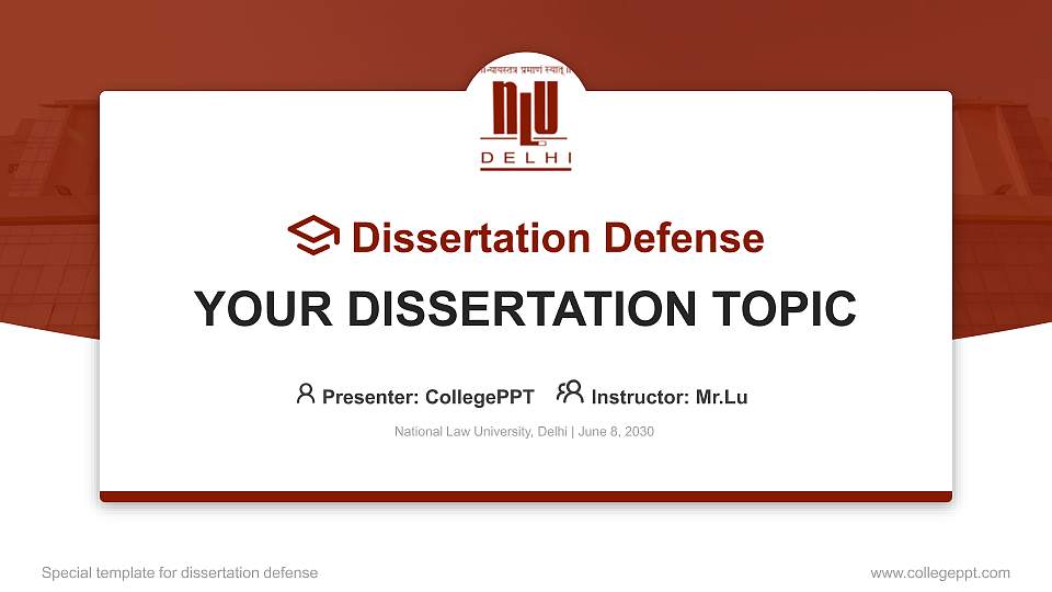 National Law University, Delhi Graduation Thesis Defense PPT Template16:9 ratio PPT effect preview image