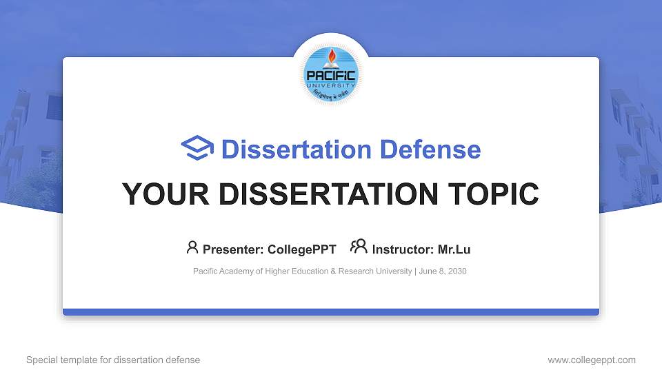 Pacific Academy of Higher Education & Research University Graduation Thesis Defense PPT Template16:9 ratio PPT effect preview image