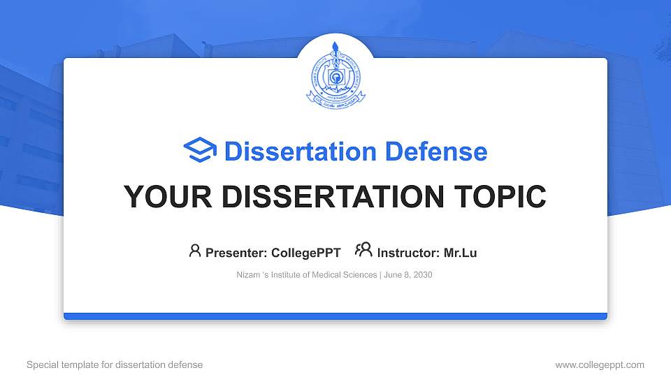 Nizam ‘s Institute of Medical Sciences Graduation Thesis Defense PPT Template16:9 ratio PPT effect preview image