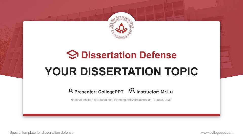 National Institute of Educational Planning and Administration Graduation Thesis Defense PPT Template16:9 ratio PPT effect preview image