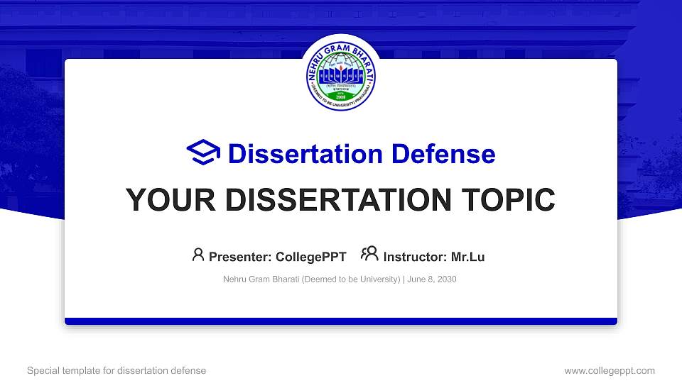 Nehru Gram Bharati (Deemed to be University) Graduation Thesis Defense PPT Template16:9 ratio PPT effect preview image