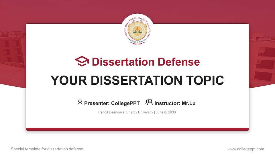 Pandit Deendayal Energy University Graduation Thesis Defense PPT Template16:9 ratio PPT effect preview image