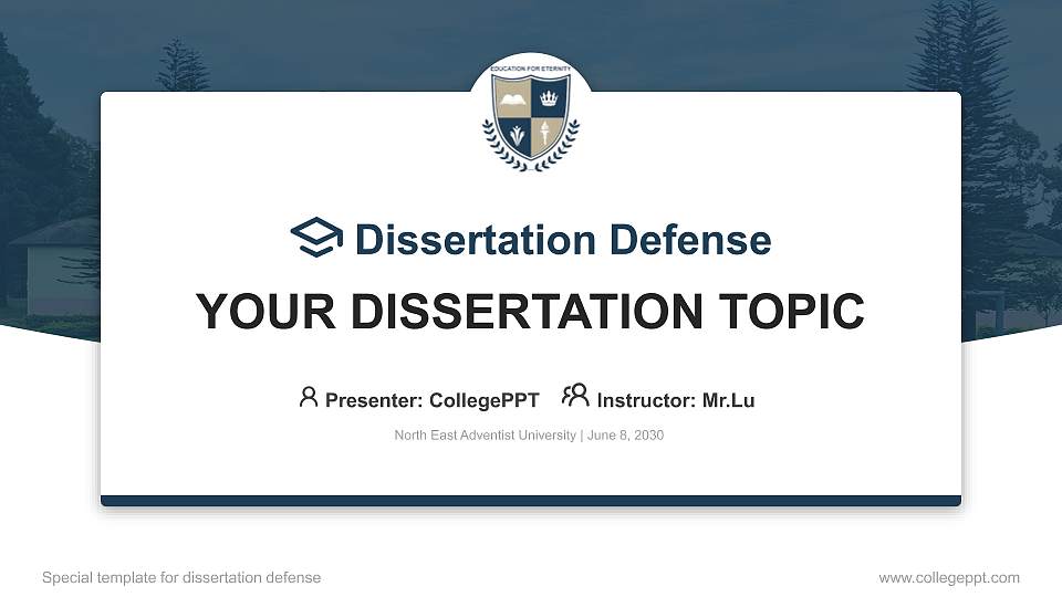 North East Adventist University Graduation Thesis Defense PPT Template16:9 ratio PPT effect preview image