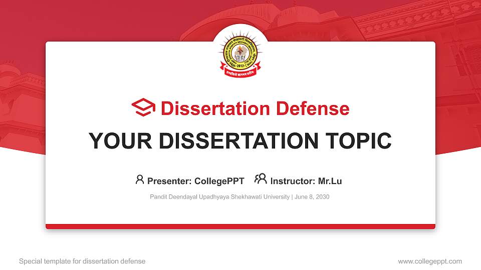 Pandit Deendayal Upadhyaya Shekhawati University Graduation Thesis Defense PPT Template16:9 ratio PPT effect preview image