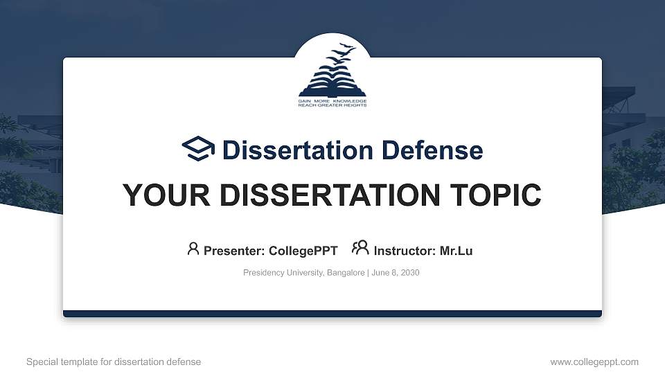Presidency University, Bangalore Graduation Thesis Defense PPT Template16:9 ratio PPT effect preview image