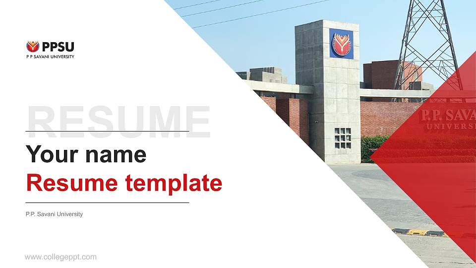 P.P. Savani University Resume PPT Template16:9 ratio PPT effect preview image
