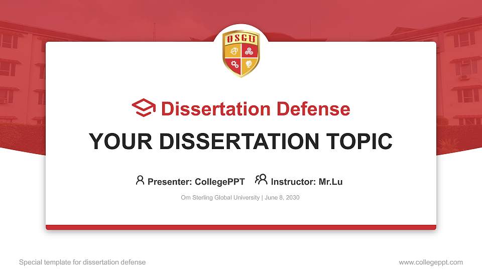 Om Sterling Global University Graduation Thesis Defense PPT Template16:9 ratio PPT effect preview image