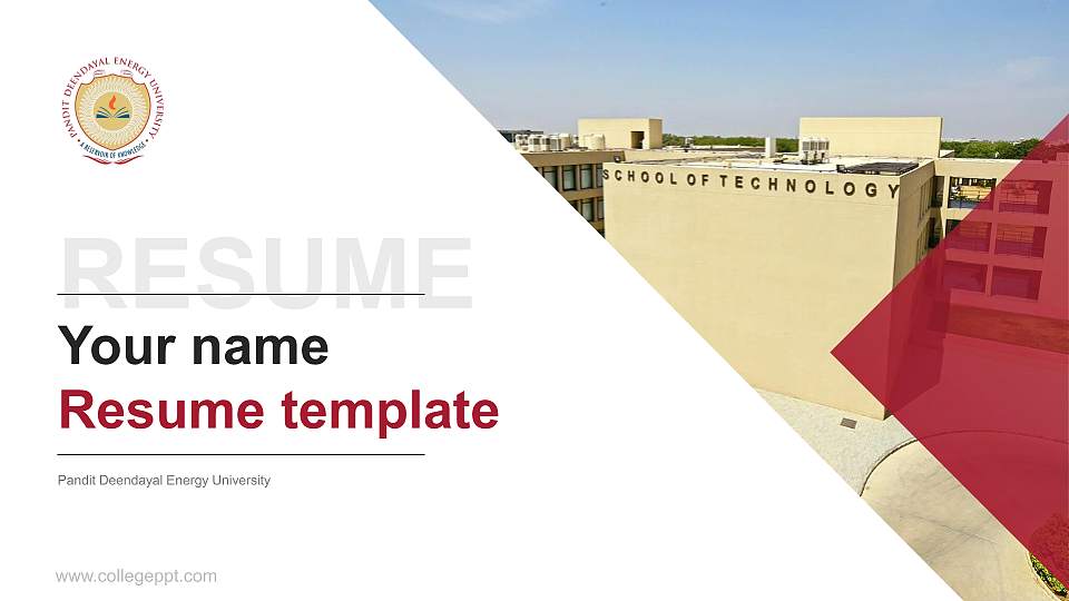 Pandit Deendayal Energy University Resume PPT Template16:9 ratio PPT effect preview image