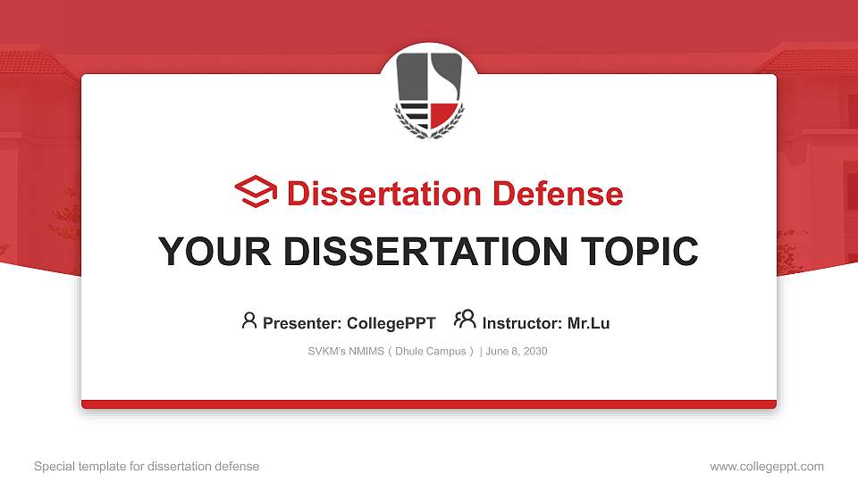 SVKM’s NMIMS(Dhule Campus) Graduation Thesis Defense PPT Template16:9 ratio PPT effect preview image