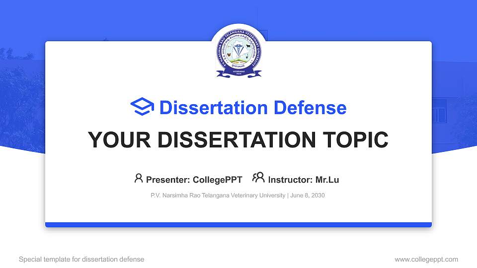 P.V. Narsimha Rao Telangana Veterinary University Graduation Thesis Defense PPT Template16:9 ratio PPT effect preview image