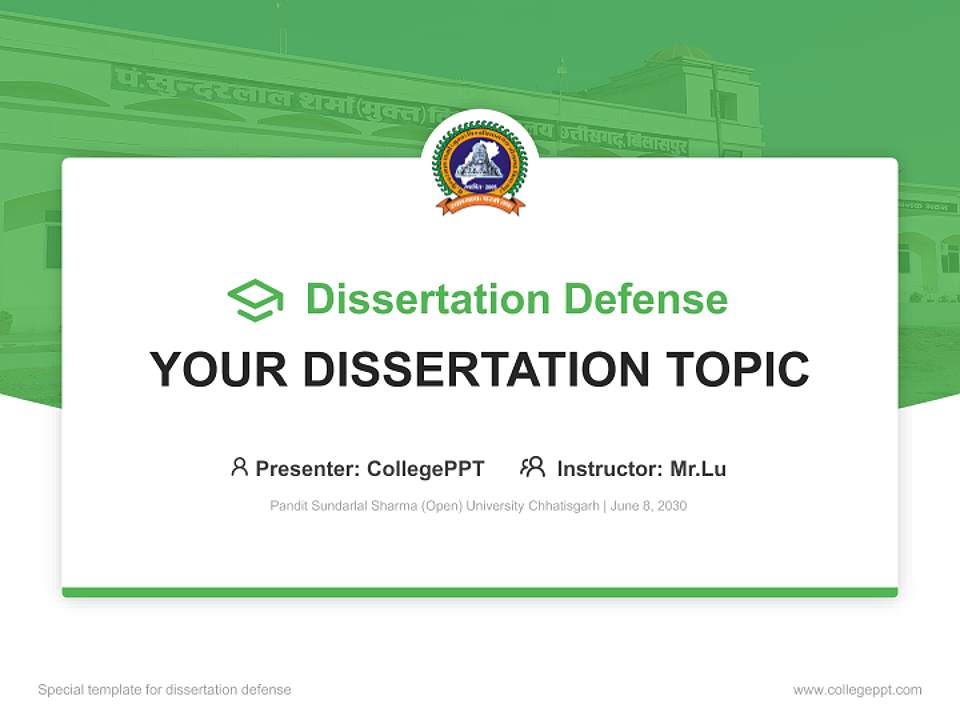 Pandit Sundarlal Sharma (Open) University Chhatisgarh Graduation Thesis Defense PPT Template4:3 ratio PPT effect preview image7